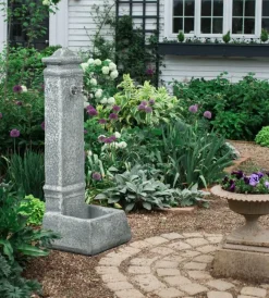Fontane, Decorazioni E Pavimentazioni-Kam Fontana da giardino vedovella "isernia"  in cemento anticato grigio, 29,8x26x79 cm