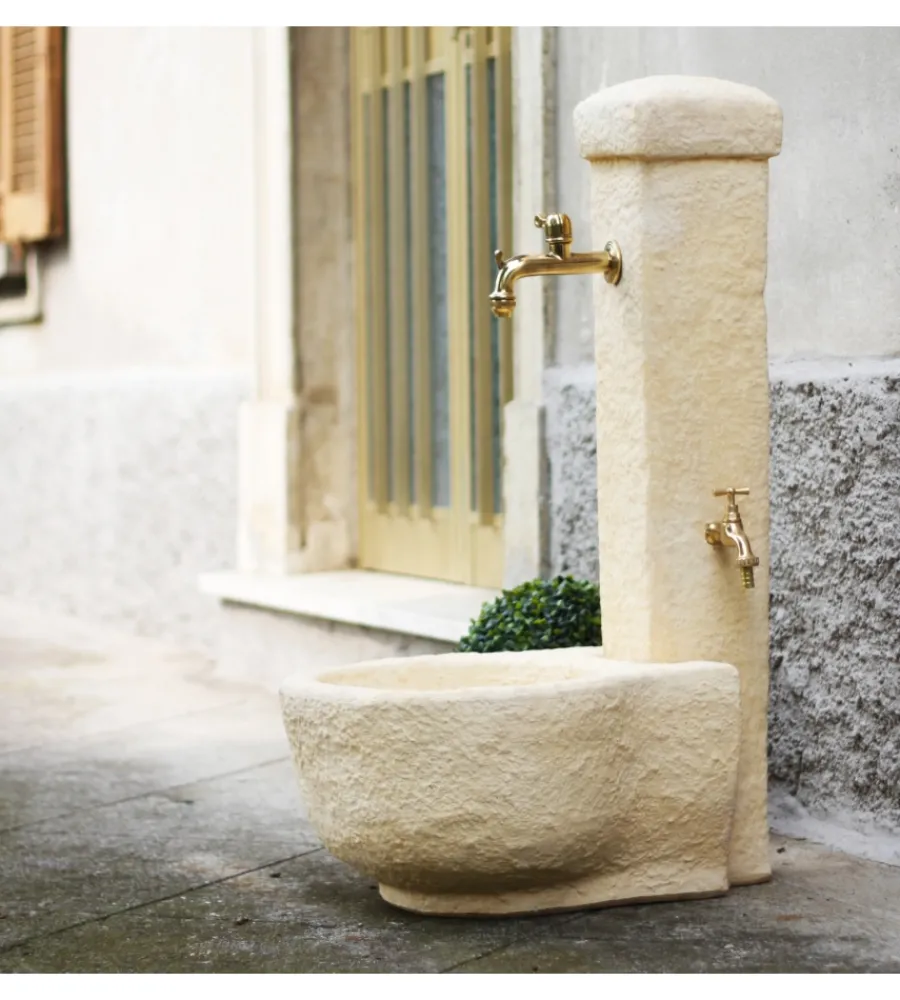 Fontane, Decorazioni E Pavimentazioni- Fontana vedovella anticata "candelo" colore nocciola con doppio rubinetto - 49x55x104 cm