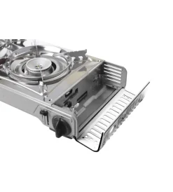 Brunner Campeggio|Fornello da campeggio a gas "devil double grill" in alluminio 2 fuochi e piastra grill 67,9x28,6x12,5 cm