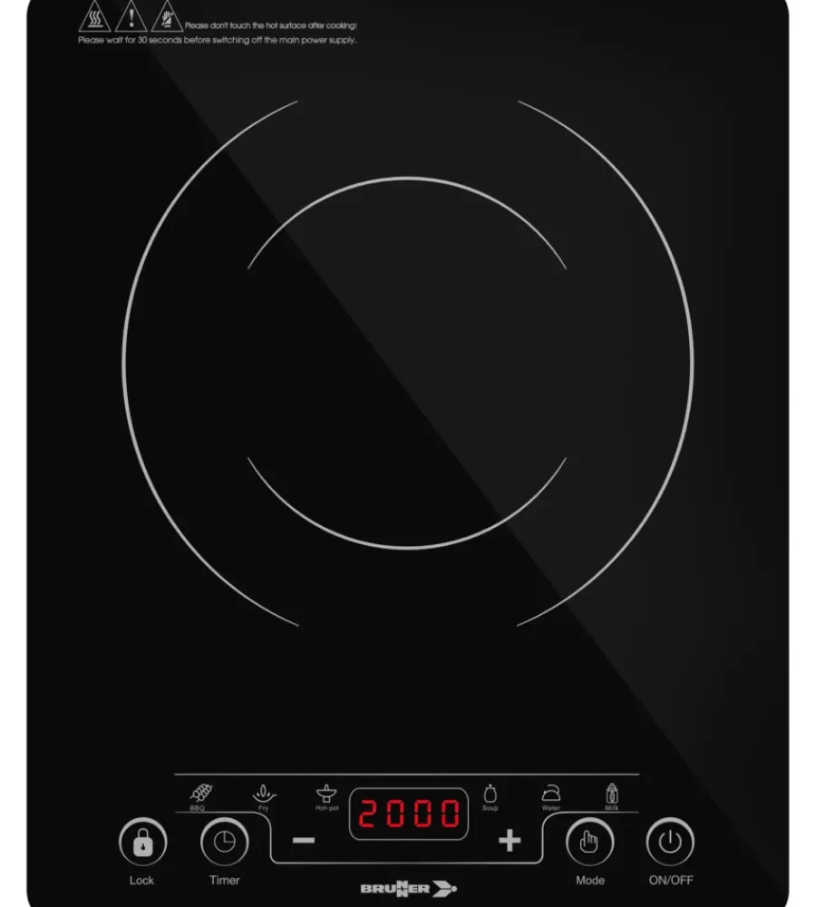 Brunner Campeggio|Fornello da campeggio elettrico "hot point induction" in vetroceramica 1 fuoco 28x35x4,6 cm