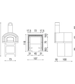 Forni Pizza-Linea VZ Forno per pizza "portici" in refrattario, 107x118x228 cm