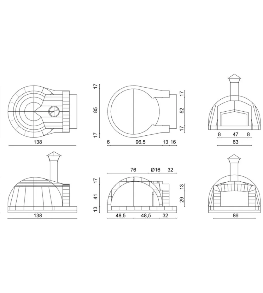 Linea VZ Forni Pizza|Forno per pizza "etna" in refrattario, 120x138x75/120 cm