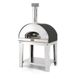 Forni Pizza-Fontana Forni Forno pizza a legna con carrello fontana "mangiafuoco" colore antracite 4 pizze