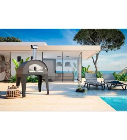 Fontana Forni Forni Pizza|Forno pizza a legna con carrello fontana "amalfi" colore antracite 3 pizze