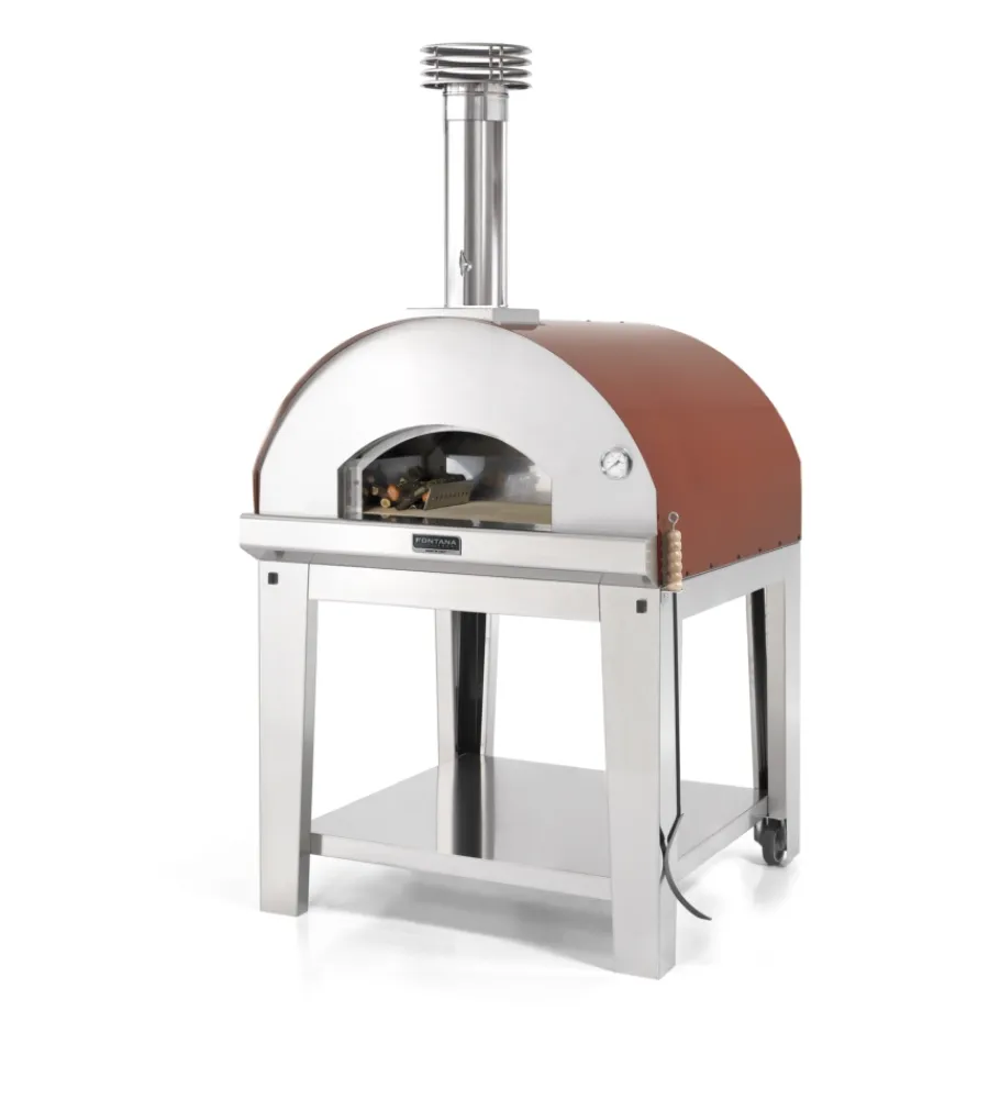 Forni Pizza-Fontana Forni Forno pizza a legna con carrello fontana "marinara" colore rosso 5 pizze