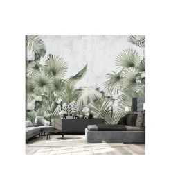 Decorazione Pareti|Fotomurale adesivo "wood&leaves" in pvc, 312x280 cm