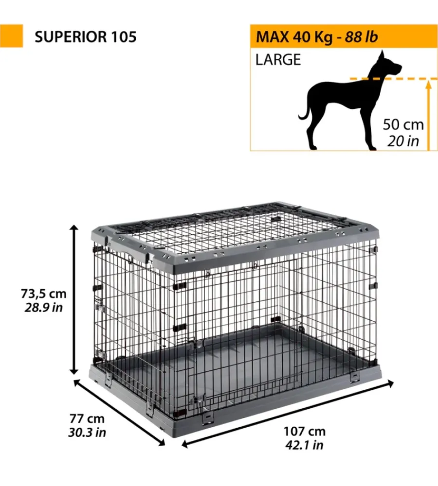 Trasportini Per Cane-Ferplast Gabbia box per cani pieghevole "superior 105", 107x77x73,5 cm -