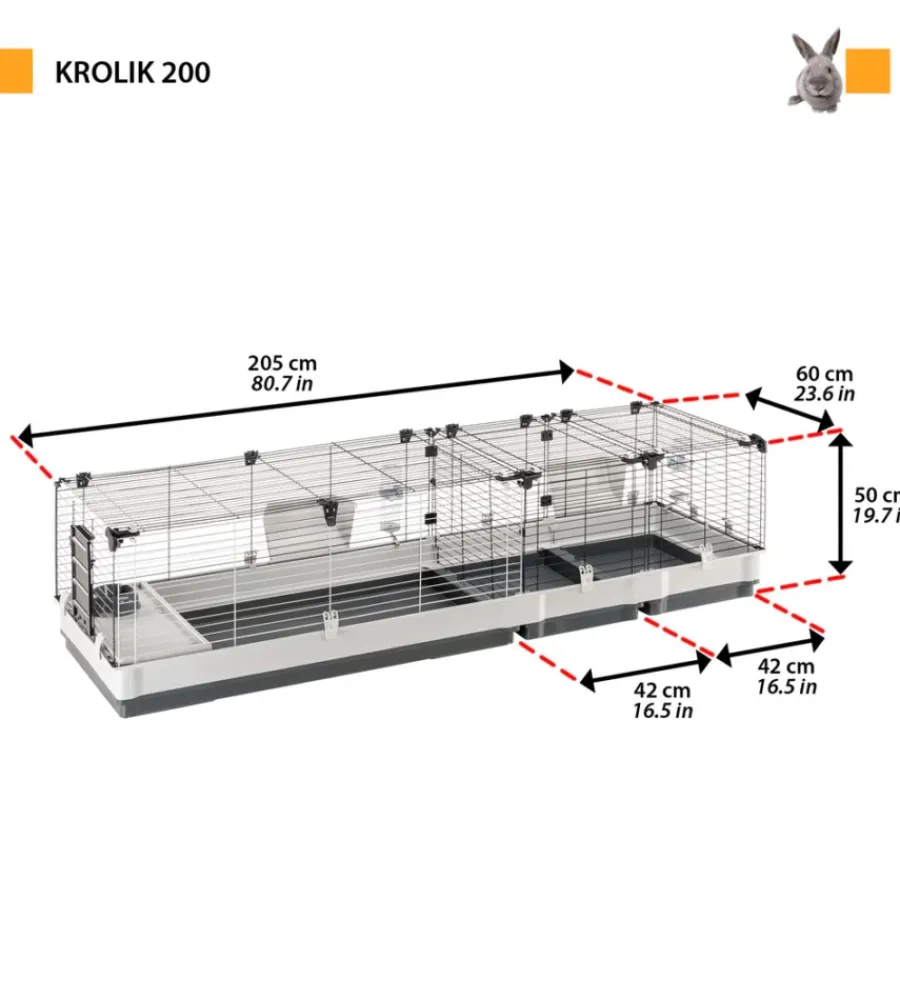 Sale Gabbia per conigli "krolik 200" in kit di montaggio, 205x60x50 - Gabbie Per Roditori