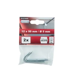 Gancio piatto da parete in acciaio zincato 12x50 mm. max 100 kg. 2 pz. Sistemi Di Fissaggio