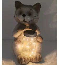 Online Gatto da giardino solare con illuminazione led bianco caldo, 21x19x32 cm Illuminazione Per Esterno