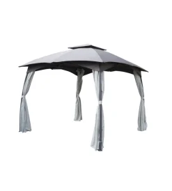 Coperture Per Esterno E Accessori-EuroGarden Gazebo da esterno con doppio tetto "berlino" in acciaio grigio 3x3 m