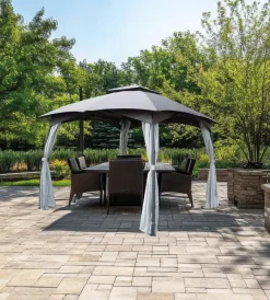 Coperture Per Esterno E Accessori-EuroGarden Gazebo da esterno con doppio tetto "berlino" in acciaio grigio 3x3 m
