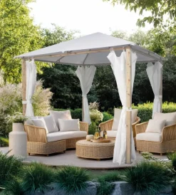 EuroGarden Coperture Per Esterno E Accessori|Gazebo da esterno con tende laterale "trento" in alluminio effetto legno 3x3 m