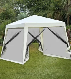 Coperture Per Esterno E Accessori-EuroGarden Gazebo da esterno con zanzariera in acciaio bianco 3x3 m