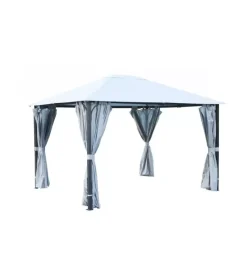 Coperture Per Esterno E Accessori- Gazebo da esterno "fuenti" impermeabile e tende laterali color grigio, 3x3,60xh2,63 m