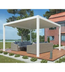 Discount Gazebo pergola bioclimatica da esterno elica garden bianca in alluminio, con led e copertura motorizzata - 4x4x2,5 m Coperture Per Esterno E Accessori