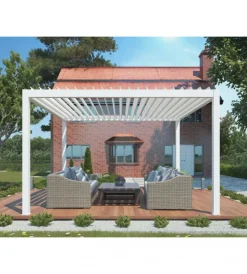 Discount Gazebo pergola bioclimatica da esterno elica garden bianca in alluminio, con led e copertura motorizzata - 4x4x2,5 m Coperture Per Esterno E Accessori