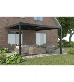Gazebo pergola bioclimatica da esterno addossata elica garden antracite in alluminio - 4x4 m Coperture Per Esterno E Accessori
