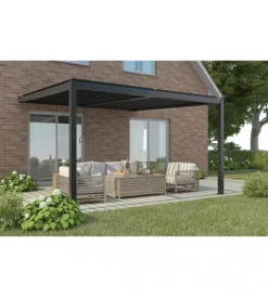 Gazebo pergola bioclimatica da esterno addossata elica garden antracite in alluminio - 4x4 m Coperture Per Esterno E Accessori