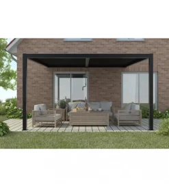 Gazebo pergola bioclimatica da esterno addossata elica garden antracite in alluminio - 4x4 m Coperture Per Esterno E Accessori