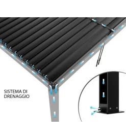 Gazebo pergola bioclimatica da esterno addossata elica garden antracite in alluminio - 4x4 m Coperture Per Esterno E Accessori