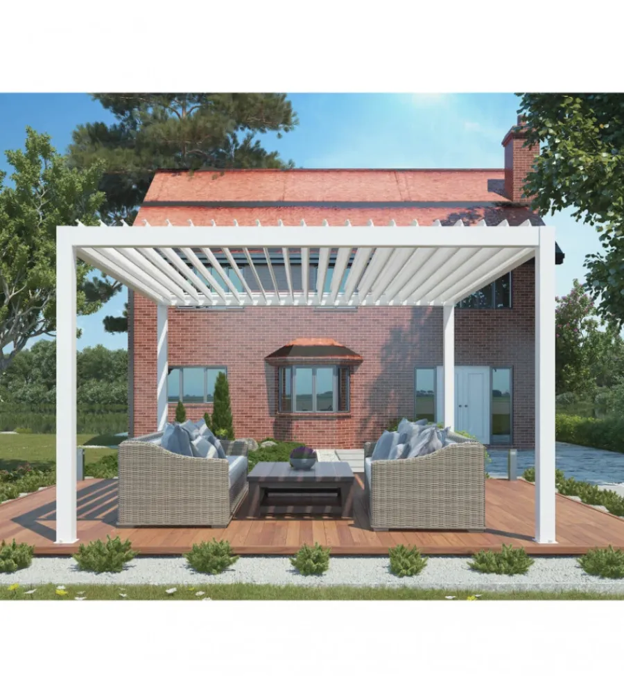 Coperture Per Esterno E Accessori|Gazebo pergola bioclimatica da esterno elica garden bianca in alluminio, con led e copertura motorizzata - 3x4x2,5 m