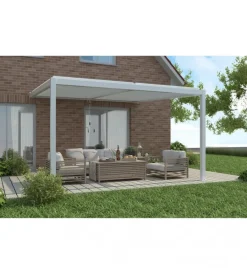 Coperture Per Esterno E Accessori- Gazebo pergola bioclimatica da esterno addossata elica garden bianco in alluminio - 4x4 m