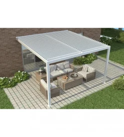 Coperture Per Esterno E Accessori- Gazebo pergola bioclimatica da esterno addossata elica garden bianco in alluminio - 4x4 m