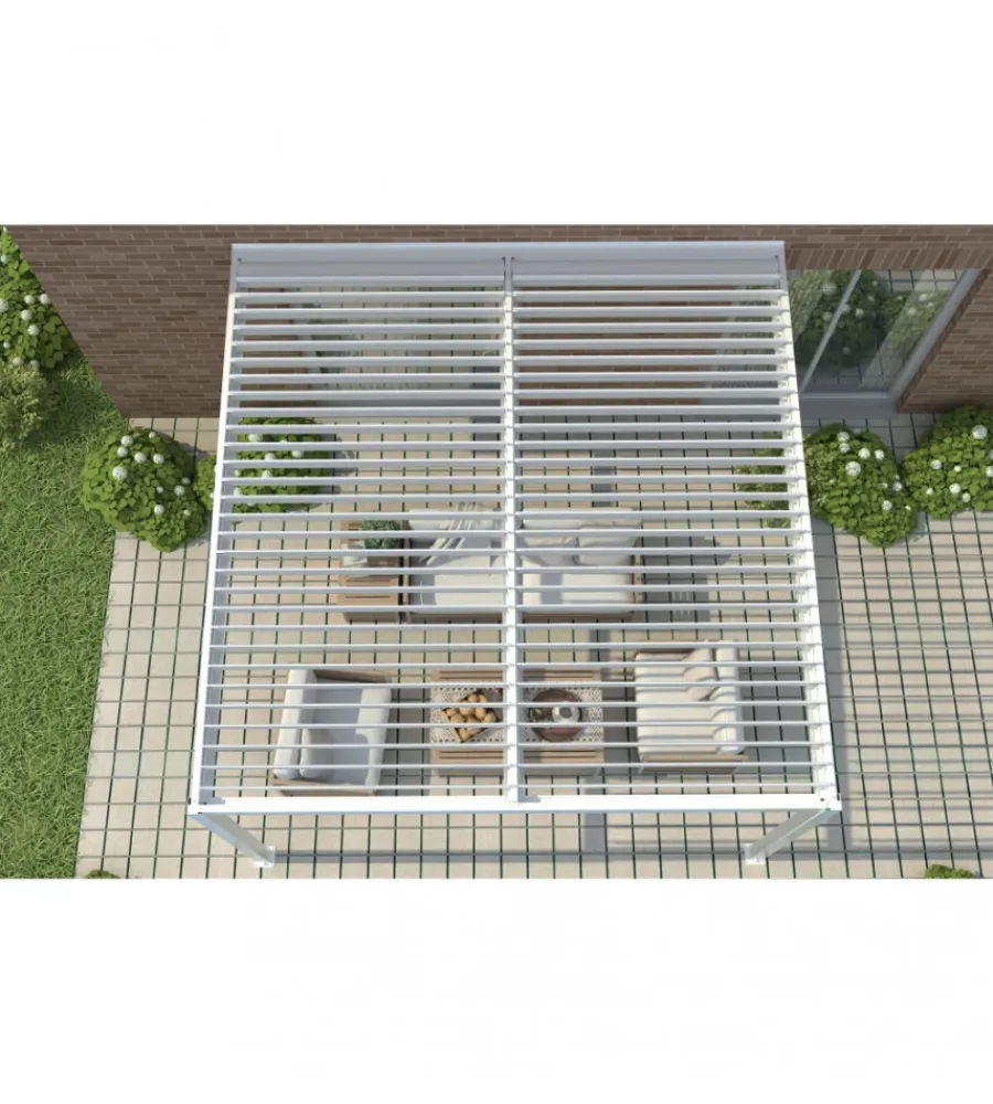 Coperture Per Esterno E Accessori- Gazebo pergola bioclimatica da esterno addossata elica garden bianco in alluminio - 4x4 m
