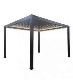 Coperture Per Esterno E Accessori|Gazebo pergola bioclimatica da esterno elica garden antracite in alluminio, con led e copertura motorizzata - 4x4x2,5 m