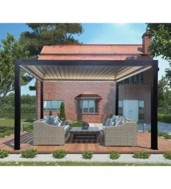 Coperture Per Esterno E Accessori|Gazebo pergola bioclimatica da esterno elica garden antracite in alluminio, con led e copertura motorizzata - 4x4x2,5 m