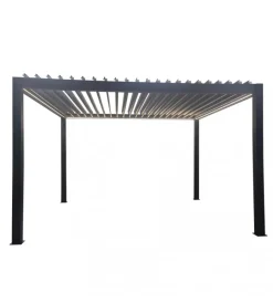 Coperture Per Esterno E Accessori|Gazebo pergola bioclimatica da esterno elica garden antracite in alluminio, con led e copertura motorizzata - 4x4x2,5 m