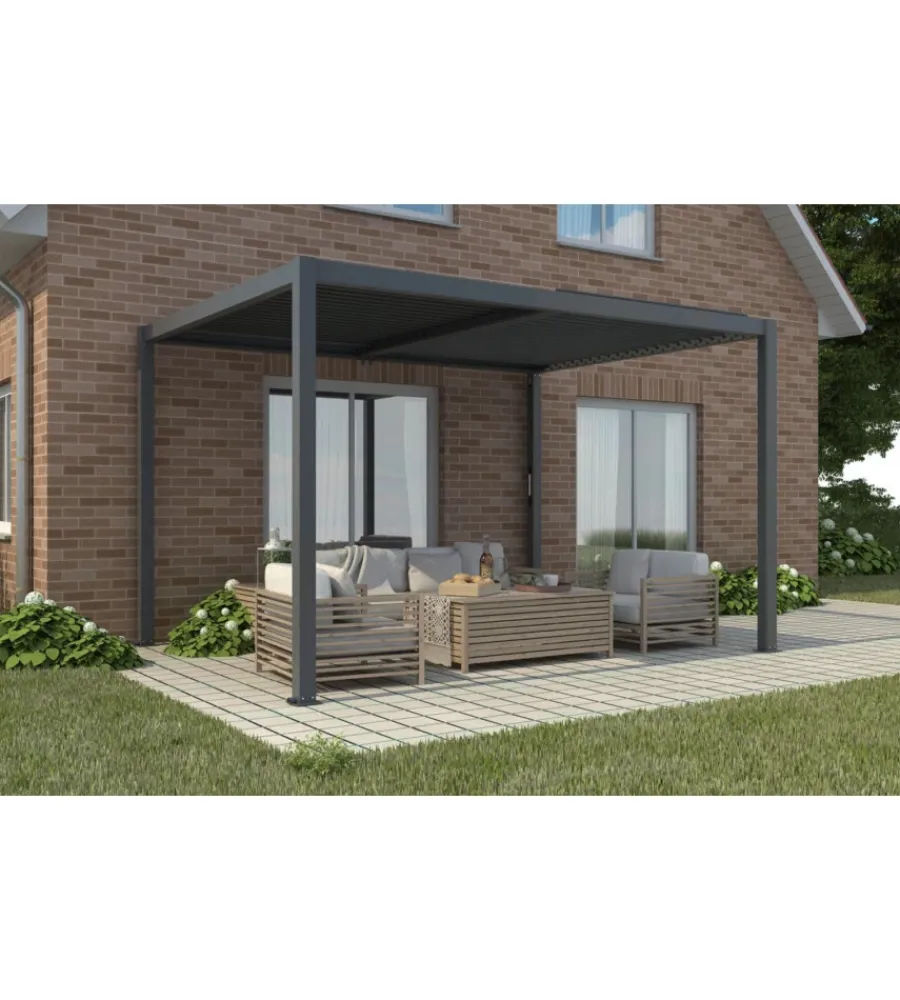Coperture Per Esterno E Accessori|Gazebo pergola bioclimatica da esterno elica garden antracite in alluminio - 3x4 m