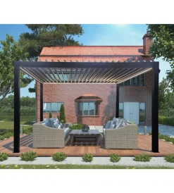 Coperture Per Esterno E Accessori- Gazebo pergola bioclimatica da esterno elica garden antracite in alluminio, con led e copertura motorizzata - 3x4x2,5 m