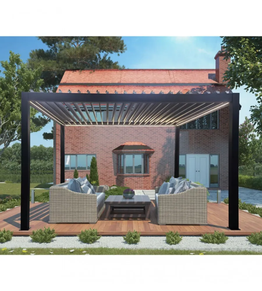 Coperture Per Esterno E Accessori- Gazebo pergola bioclimatica da esterno elica garden antracite in alluminio, con led e copertura motorizzata - 3x4x2,5 m