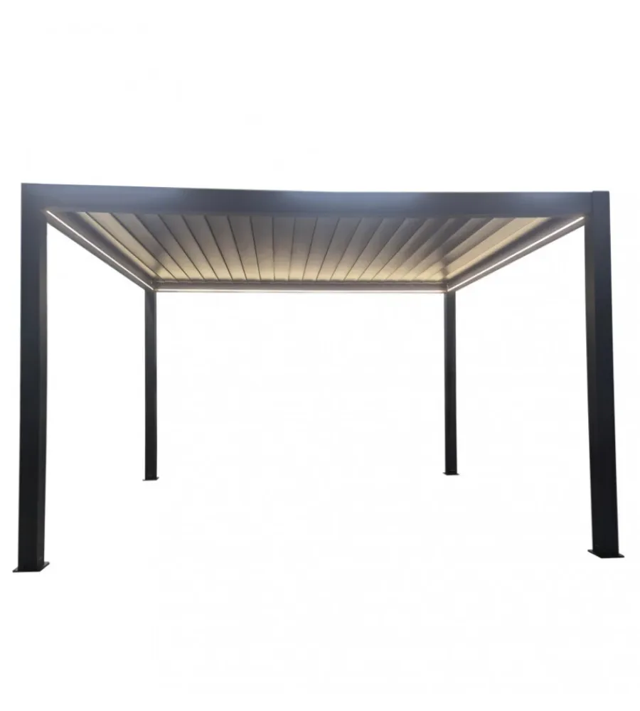 Coperture Per Esterno E Accessori- Gazebo pergola bioclimatica da esterno elica garden antracite in alluminio, con led e copertura motorizzata - 3x4x2,5 m