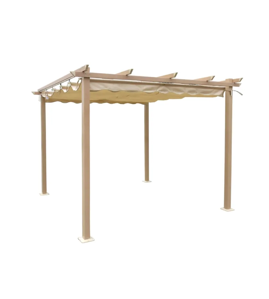 Discount Gazebo pergola da esterno "daiana" in acciaio effetto legno 3x3 m Coperture Per Esterno E Accessori