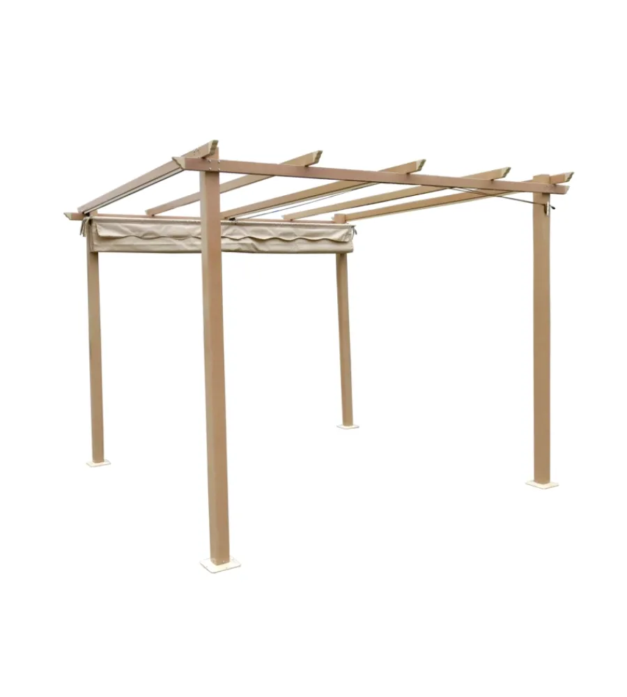 Discount Gazebo pergola da esterno "daiana" in acciaio effetto legno 3x3 m Coperture Per Esterno E Accessori
