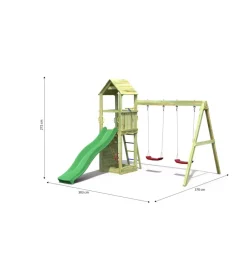 Clearance Gioco da esterno per bambini "flappi" con torretta con tetto, scivolo e altalena doppia 303x370x272 cm Giochi E Casette Bimbo