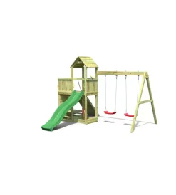 Fungoo Giochi E Casette Bimbo|Gioco per bambini da esterno in legno "floppi torretta" con torretta scivolo e altalena doppia, 379x396x277 cm