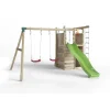Fungoo Giochi E Casette Bimbo|Gioco per bambini da esterno in legno "houser" con torretta, 2 altalene, corda da arrampicata e scala in corda 343x363x220 cm