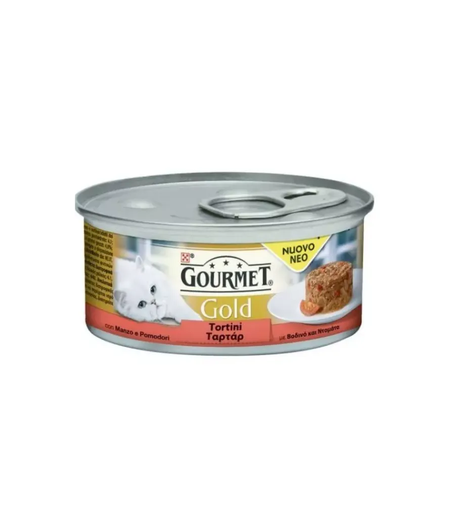 Alimenti Umido Gatto- Gourmet gold tortini con manzo e pomodoro in gelee - 85 gr