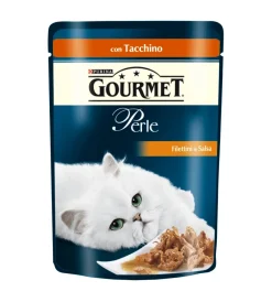 Purina Alimenti Umido Gatto|Gourmet perle - alimento umido per gatto, filettini in salsa con tacchino, 85 gr.