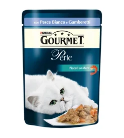 Purina Alimenti Umido Gatto|Gourmet perle - piaceri del mare con pesce dell'oceano e gamberetti, alimento umido per gatto.