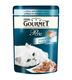 Alimenti Umido Gatto-Purina Gourmet perle, alimento umido per gatto, duetti di mare con pesce dell'oceano e tonno.