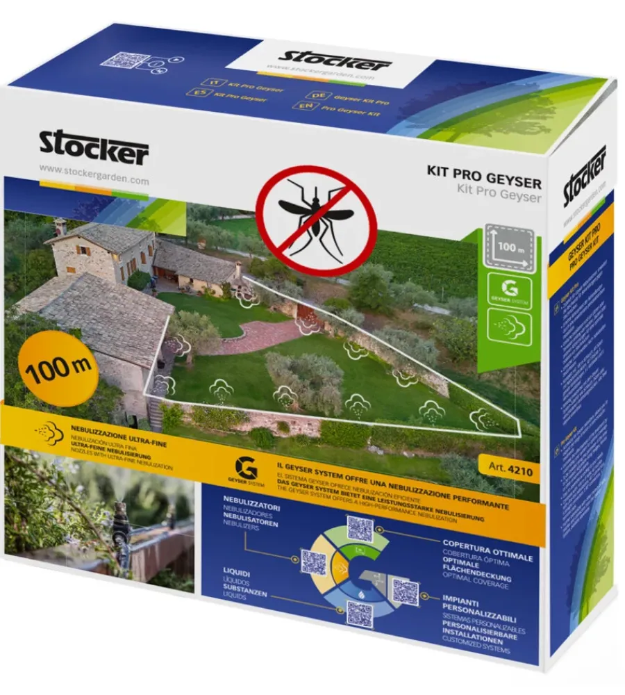 New Kit antizanzare giardino "pro" per geyser nebulizzatore 100 m di tubo, 40 ugelli, 40 raccordi a t, 5 raccordi dritti, 5 raccordi a l, 5 tappi di chiusura e 20 fermatubo Attrezzatura Giardinaggio