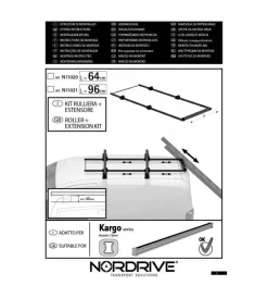 Portaggio-Nordrive Kit rullo posteriore + estensore regolabile - 64 cm  n11020