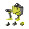 Ryobi Trapani E Avvitatori|Kit trapano a percussione brushless e compressore portatile - con 2 batterie 18v 2ah