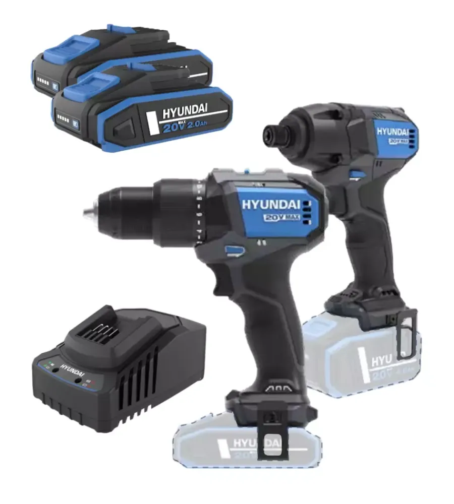 Trapani E Avvitatori-Hyundai Kit trapano a percussione e avvitatore a batteria 2 batterie 20v 2ah e caricabatterie - cod. 25850