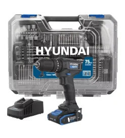 Trapani E Avvitatori-Hyundai Kit valigetta trapano a percussione a batteria 50 nm 20v 2ah, caricabatterie e 75 utensili - cod. 25873